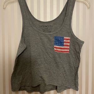 Fifth Sun Grey American Flag Cropped Tank Top